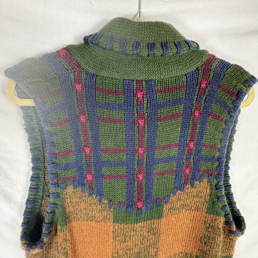 Vintage 90s Gina Peters Knit Plaid Embroidered Button Sweater Vest Size Medium - Picture 8 of 14